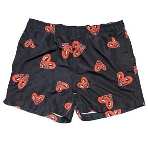 Keith Haring Hearts AOP 4" Inseam Swim Trunks Shorts Men's Size Small Black Red